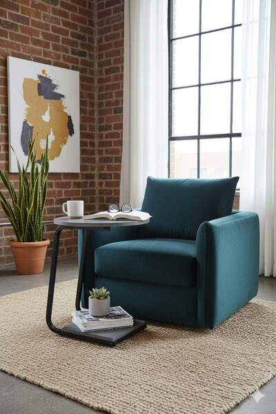 Generic Round Wooden side table , Living room table of Grey colour