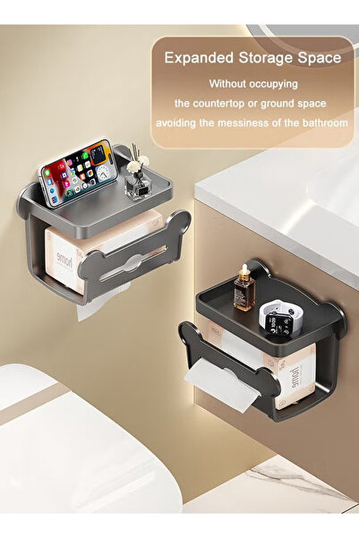 Generic Bathroom tissue box, wall-mounted waterproof toilet paper holder, self-adhesive with shelf