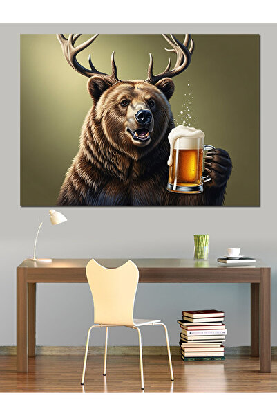 KanvasSepeti Căprioară care bea bere Pictură în ulei de înaltă calitate d tex...