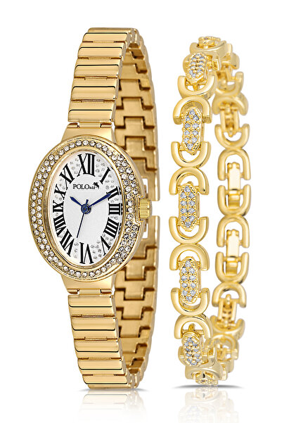 Polo Air ساعة يد نسائية بعلبة بيضاوية وسوار بيضاوي مدمج بلون ذهبي PL-1568B1
