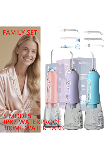 h2ofloss 3-piece Family Set - Water Flosser, 5 Modes, Waterproof Design