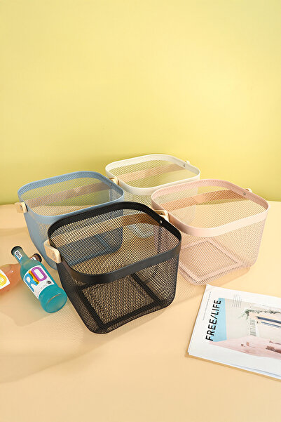 Vadi Wooden Handle Metal Mesh Square Basket Organizer Multipurpose Kitchen Bathroom Inside Cabinet Decorative Organizer