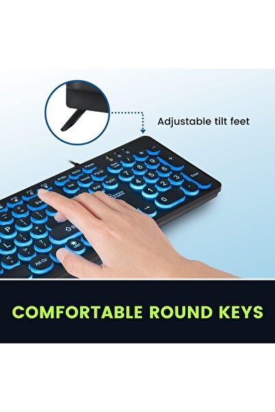 Perixx PERIBOARD-317R Wired Backlit USB Keyboard - Big Print - Tri-Color LED - US English