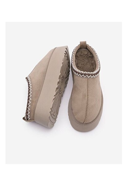 defile ayakkabi Women's Fur-Lined Thick-Soled Casual Winter Slippers Mink Suede