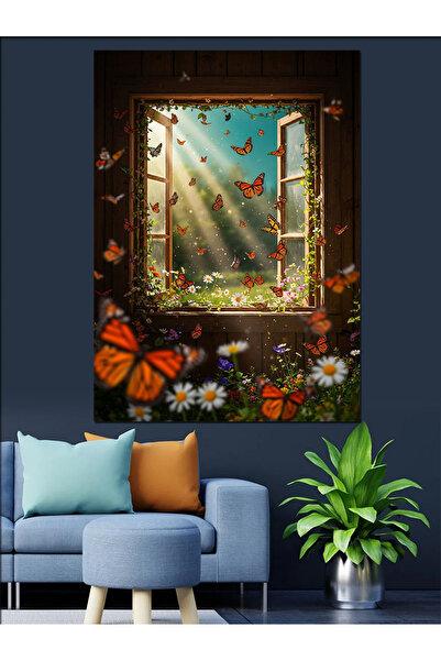 KanvasSepeti Fereastra cu flori Pictură în ulei de înaltă calitate texturat C...