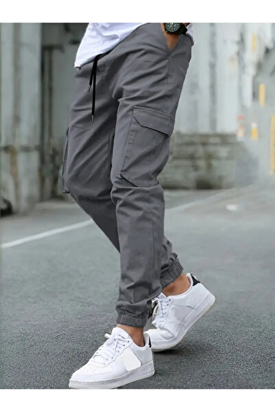 VIKUNYA Men's Jogger Smoked Cotton Cargo Pants with Stretch Fabric Side Pockets