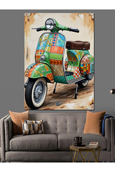 KanvasSepeti Motocicletă verde Pictură în ulei de înaltă calitate texturat Ca...