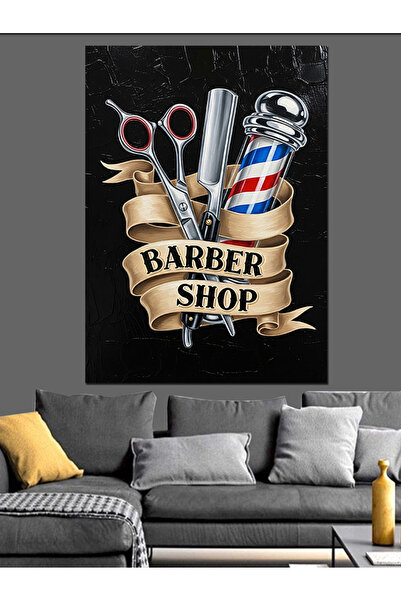 Tablo Mega Berber Dükkanı Vintage Logo Dekoratif Kanvas - Mdf Ahşap Tablo