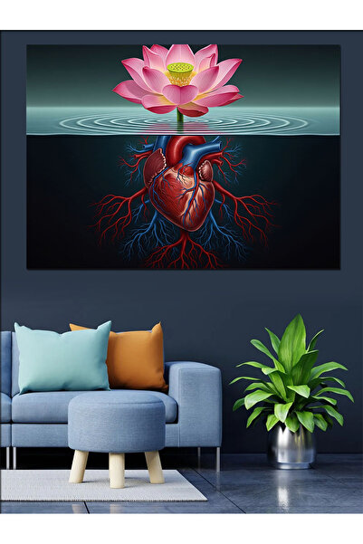 Artmeg Pânză decorativă cu floare de lotus și inimă - Tablou din lemn MDF