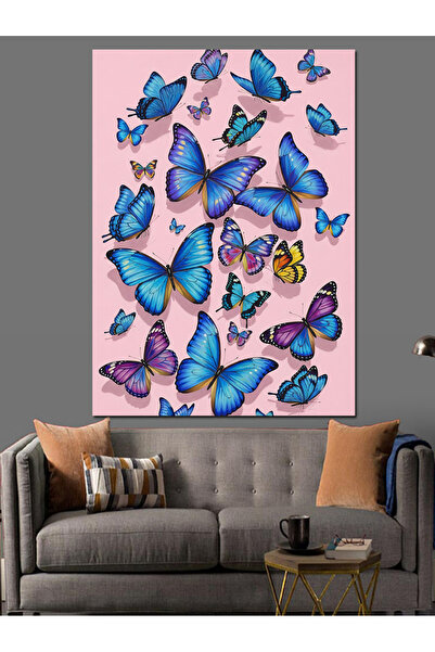 KanvasSepeti Fluturi albaștri Pictură în ulei de înaltă calitate texturat Can...