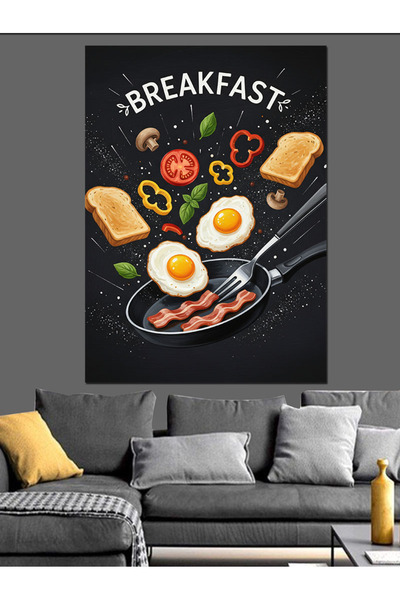 KanvasSepeti Ouă și bacon Pictură în ulei de înaltă calitate texturat Pânză P...