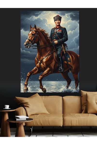 Mushen Studio Kahverengi At Ve Atatürk Dekoratif Kanvas - Mdf Ahşap Tablo Salon Dekoru Yatak Odası Dekoru Modern Ev Dekorasyonu Estetik Duvar Sanatı Dekoratif Tablo İç Mekan Tasarımı Şık Duvar Süsü Kaliteli Baskı