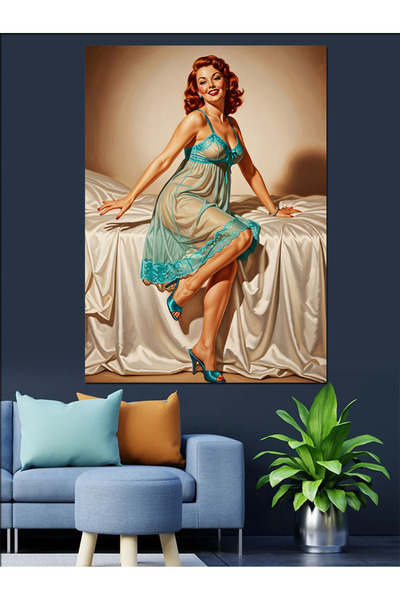 KanvasSepeti Așezat pe pat Pictură în ulei de înaltă calitate texturat Canvas...