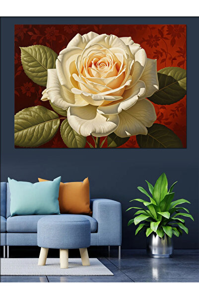 KanvasSepeti Trandafir alb Roșu Pictură în ulei de înaltă calitate texturat P...
