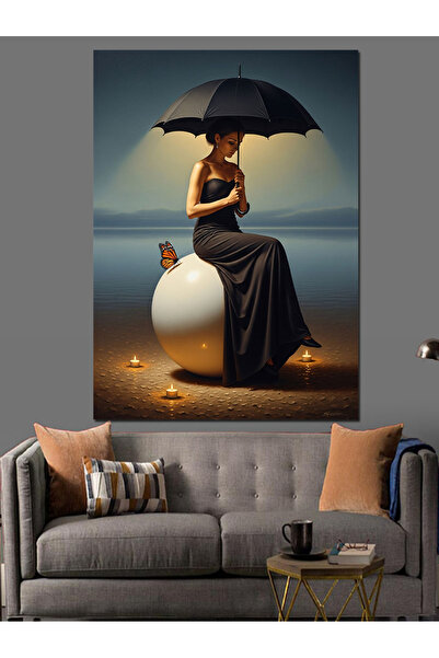 KanvasSepeti Oul cu umbrela Pictură în ulei de înaltă calitate texturat Pânză...