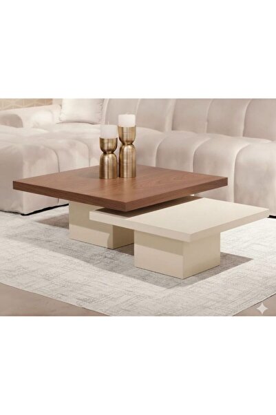 Mobilya Stant Most Marmoris Mermer Görünümlü Ceviz-Bej %100 Mdf Orta Sehpa Se...