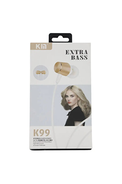 KIN Extra Bass Stereo Earphones With Remote And Mic, 3.55mm Jack- White And Golden