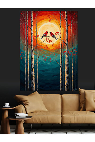 KanvasSepeti Soare și copac în ramură Pictură în ulei de înaltă calitate text...