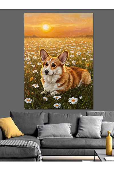KanvasSepeti Очарователен корги Висококачествена текстура на маслена боя Плат...