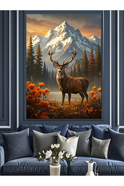 karizmart Dağ Keçisi Geyik Hayvan Dekoratif Kanvas - Mdf Ahşap Tablo
