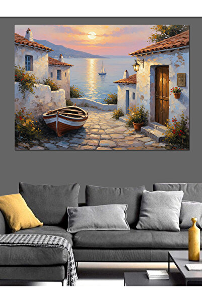 Tablo Mega Günbatımında İtalyan Sokağı Ve Deniz Manzarası Dekoratif Kanvas - Mdf Ahşap Tablo