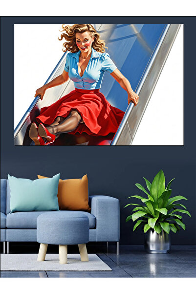 KanvasSepeti Sliding Down the Slide Υψηλής ποιότητας ελαιογραφία Με υφή Καμβά...