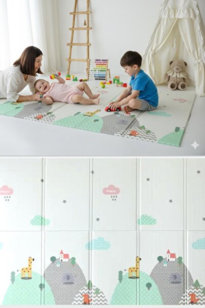 Wellgro Oyun Matı, 200x130x1 cm Çift Taraflı Katlanır Oyun Halısı