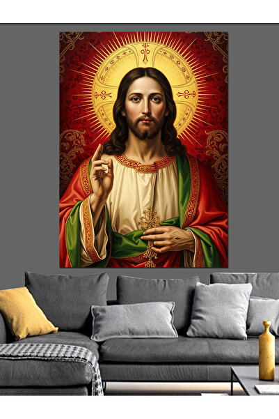 Artmeg İsa Mesih Kutsal Portre Dekoratif Kanvas - Mdf Ahşap Tablo