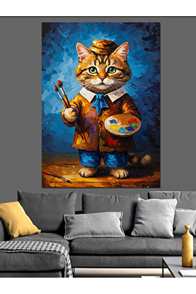 KanvasSepeti Cute Painter pisică Pictură în ulei de înaltă calitate texturat ...
