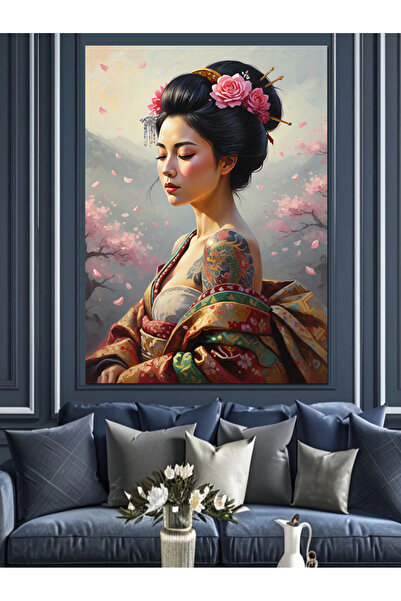 KanvasSepeti Gheișă japoneză Pictură în ulei de înaltă calitate texturat Pânz...