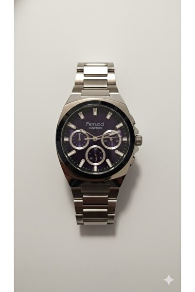 Ferrucci ساعة يد رجالية فضية اللون، مينا أسود - سوار معدني أنيق، ضمان لمدة عامين