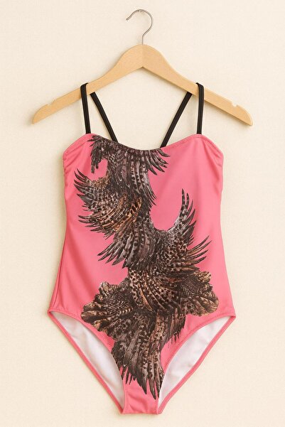 RAPAPA Pink One-Piece Eagle Pattern Swimsuit – Stylish and Eye-Catching Design 0015-04