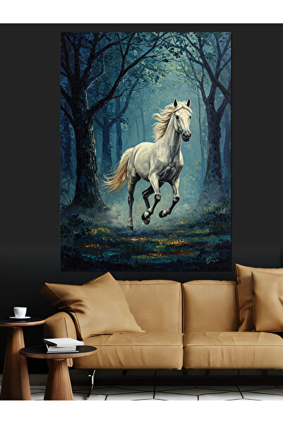 Artmeg Beyaz At Orman Gizemli Dekoratif Kanvas - Mdf Ahşap Tablo