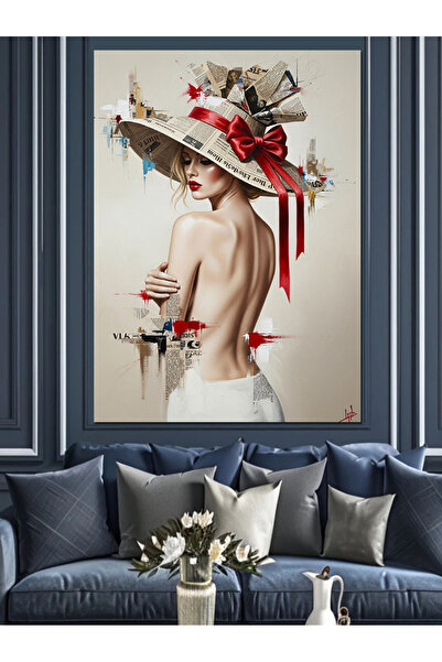 KanvasSepeti Γυναίκα με μεγάλο καπέλο Υψηλής ποιότητας ελαιογραφία Με υφή Καμ...