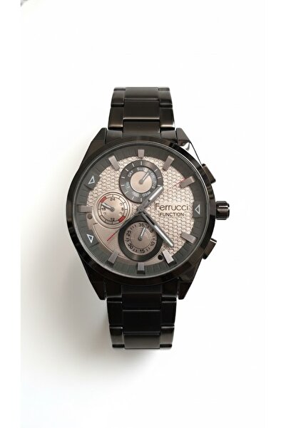 Ferrucci Men's Wristwatch Black Color, Silver Dial - Stylish Metal Band, 2 Ye...