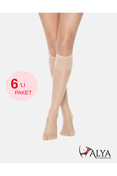ALYA UNDERWEAR Women's Shiny Knee High Socks 15 Denier, Slim Fit, Light Skin Tone, Pack of 6