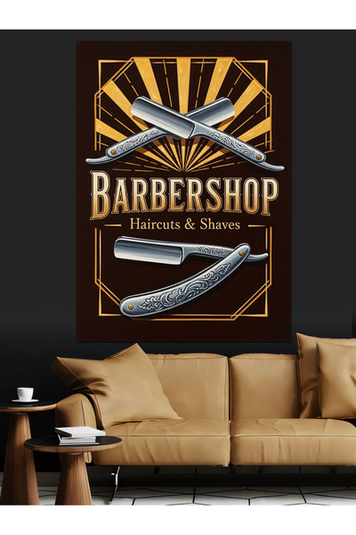 KanvasSepeti Poster de epocă pentru magazinul berber, pictură în ulei, texturată, de înaltă calitate, pictură pe pânză, 120 x 80 cm