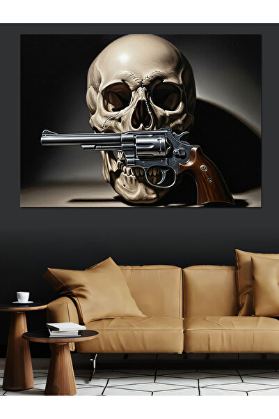 KanvasSepeti Pistol și craniu Pictură în ulei de înaltă calitate texturat Pân...