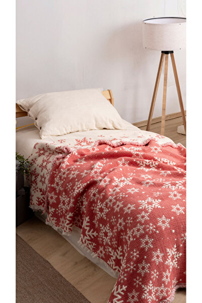 MYLASA HOME Christmas Themed Snowflake Patterned Muslin Quilt | 100% Cotton | Single Person | Red and Green