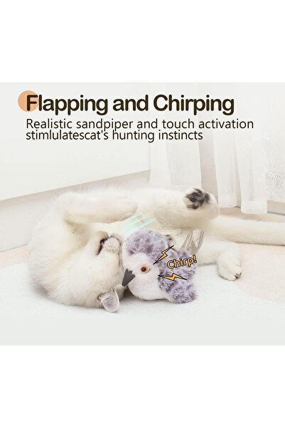 NO BRAND Cat toy flapping bird, realistic sandpiper chirping, touch sensitive toy, catnip, rechargeable