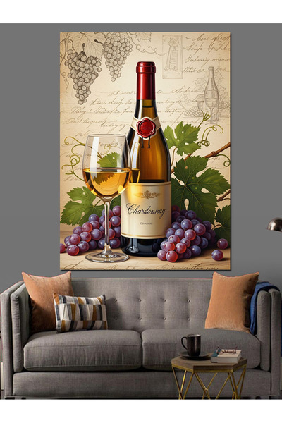 KanvasSepeti Sticlă de vin Struguri Pictură în ulei de înaltă calitate textur...