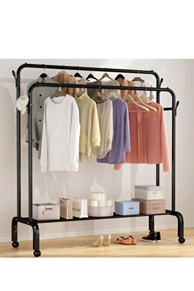 Arabest رف تجفيف أرضي بقضبان متوازية مع عجلات - أسود