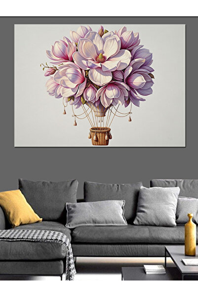 Artmeg Pânză decorativă cu imagine de balon cu aer cu flori roz - Masă din le...
