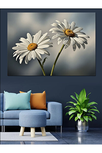 KanvasSepeti White Daisy Pictură în ulei de înaltă calitate texturat Canvas C...