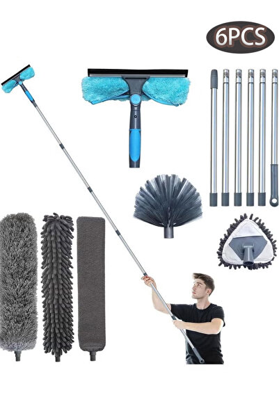 Generic Microfiber Dusting Kit (6-piece) - Washable Dusting Tools with Extendable Rod