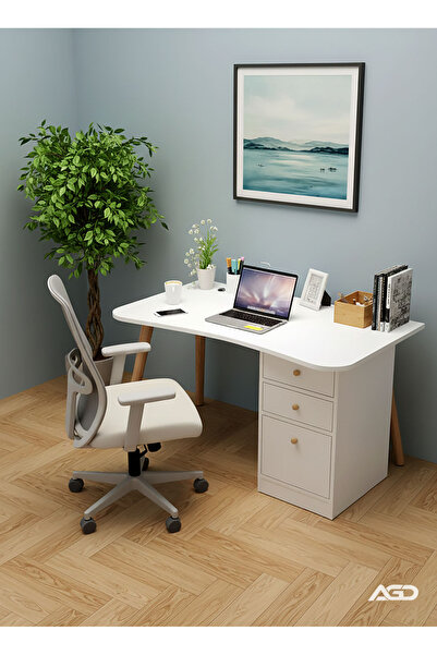 AGD Modern Multi-Functional Home Desk for Computer, Gaming, Writing and Studying, White