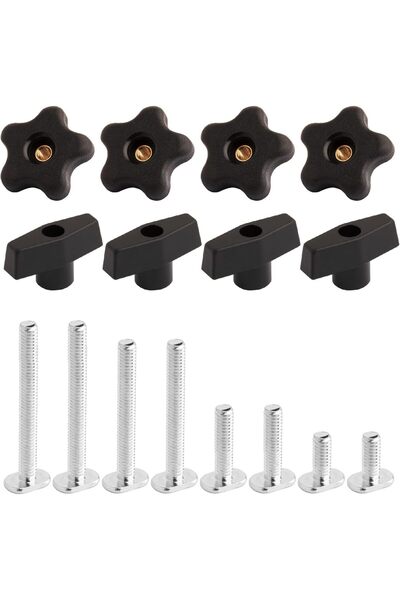 POWERTEC 71121 T-Track Knob Kit w/Threaded Knobs & 5/16-18 T-Bolts – 16-Piece Set