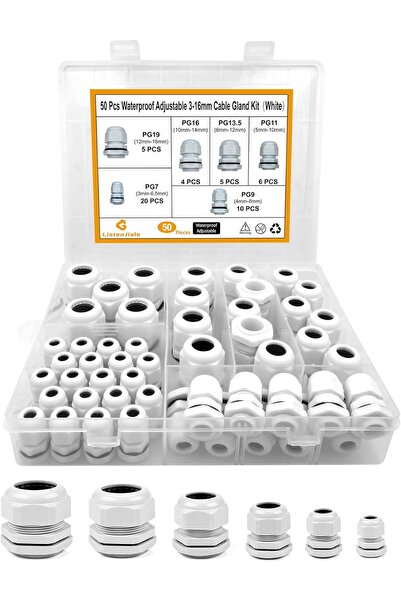 Generic LISTENJIALE Cable Gland Kit 50PCS PG7-19 Waterproof Adjustable 3-16mm (White)