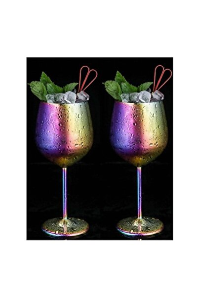 Nabi Market Set of 2 Rainbow Stainless Steel Wine Glasses, 530 ml -