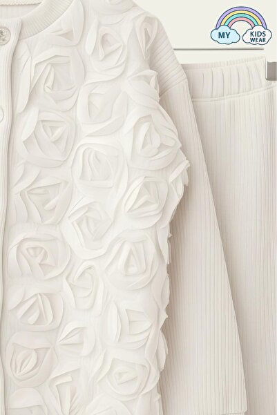 My Kids Wear Girl's Tulle Rose Applique Knitwear Cardigan Two-Piece Set 3-10 Years Old 12303